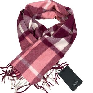 KILTANE OF SCOTLAND-100% CASHMERE-NWT-PLUM/PINK AND BEIGE PLAID SCARF